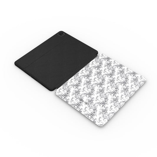 Antique Damask - The Chiaroscuro Collection | Obsidian Manuscrit | Pure Edition Apple iPad Case with Pencil holder