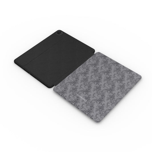 Antique Damask - The Chiaroscuro Collection | Obsidian Manuscript | Deep Edition Apple iPad Case with Pencil holder