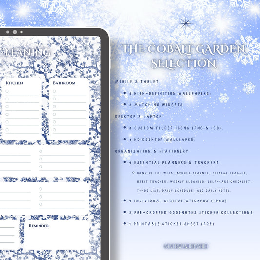 Cobalt Garden Collection — Secret Florals | Azure Botanics Digital Aesthetic Pack