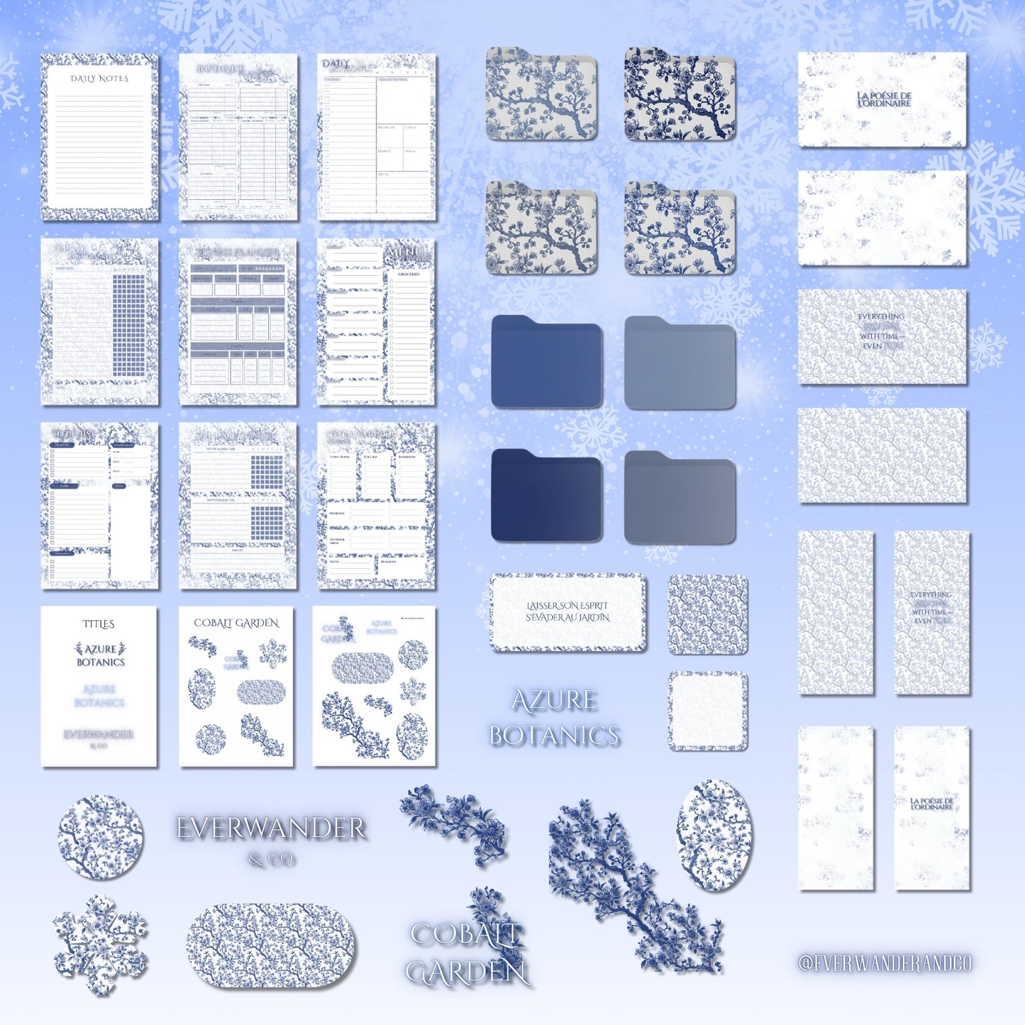 Cobalt Garden Collection — Secret Florals | Azure Botanics Digital Aesthetic Pack