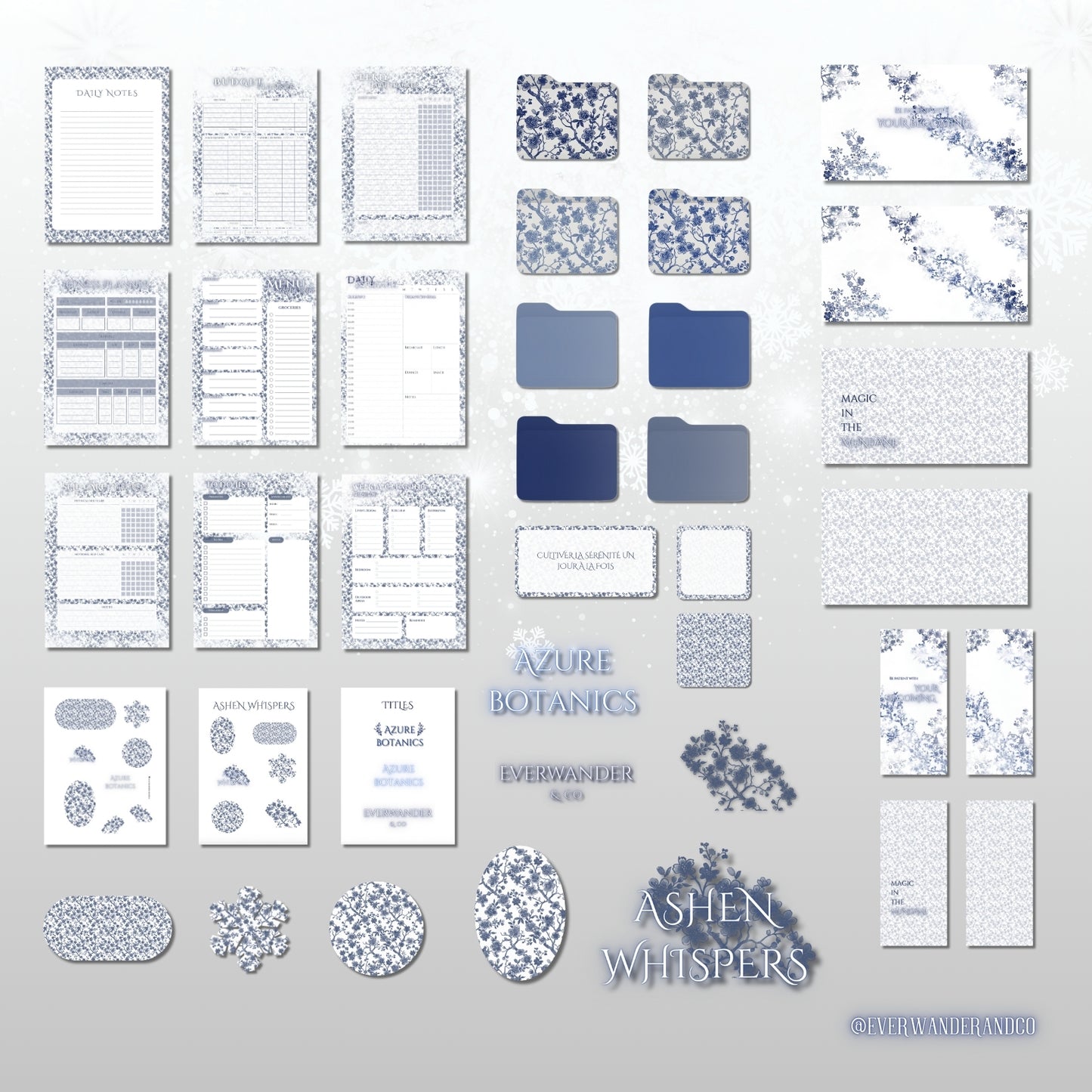 Ashen Whispers — A Grey Study I Azure Botanics Digital Aesthetic Pack