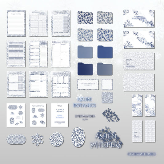 Ashen Whispers — A Grey Study I Azure Botanics Digital Aesthetic Pack