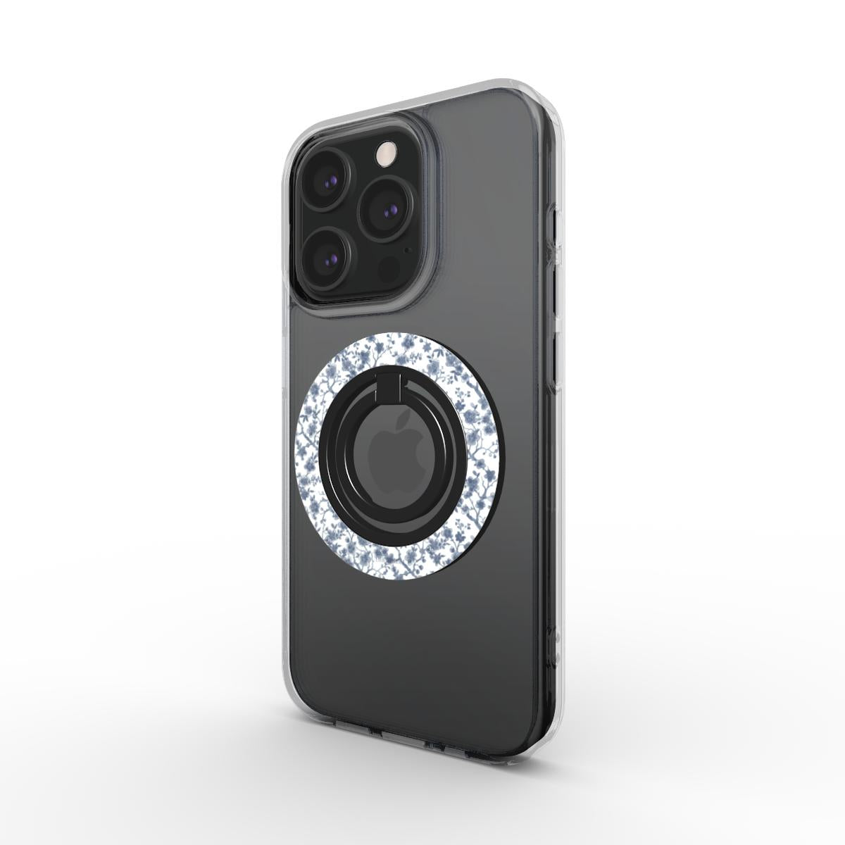 Azure Botanics Collection | Ashen Whispers | Minimal Grey-Blue Botanical Ring Holder