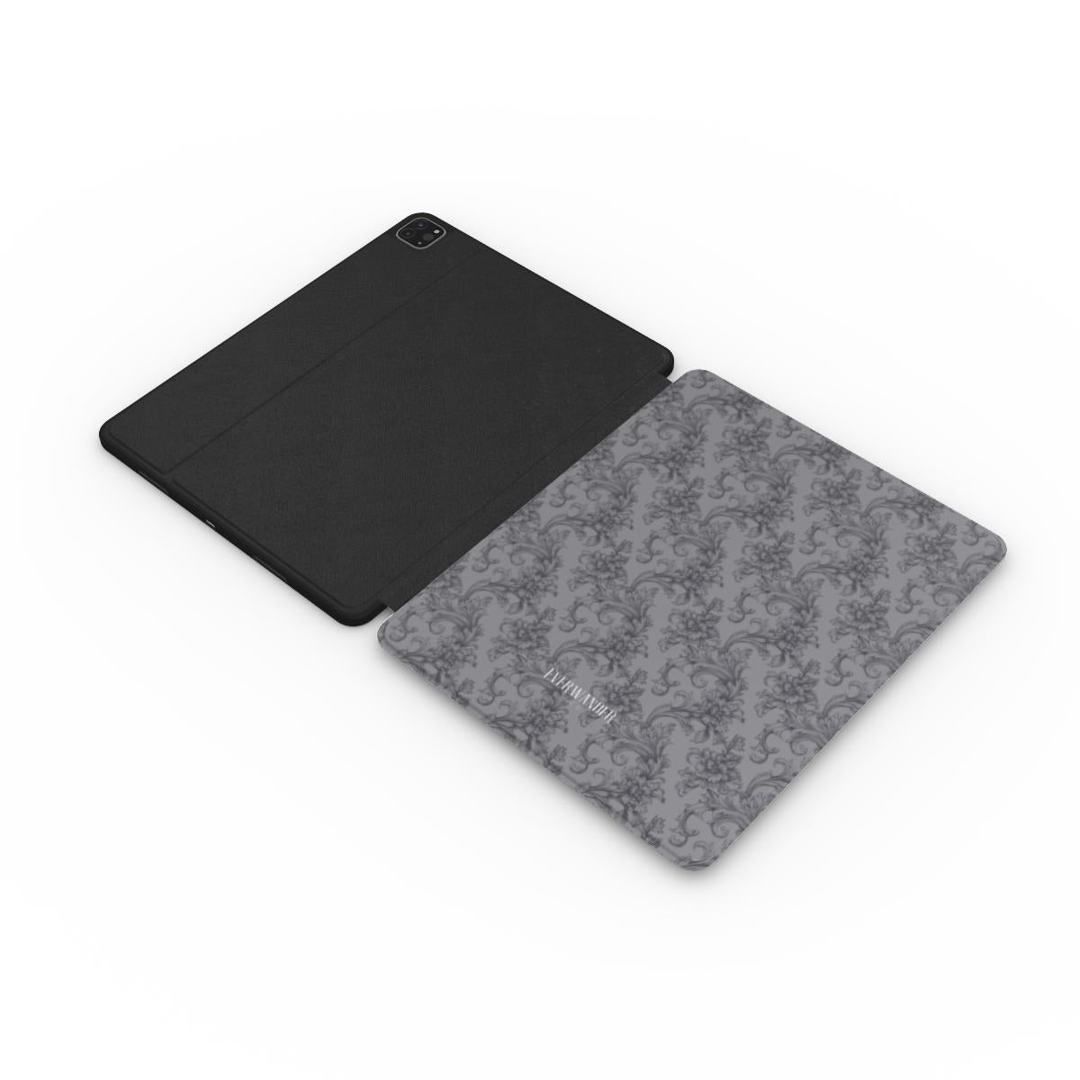 Antique Damask - The Chiaroscuro Collection | Obsidian Manuscript | Deep Edition Apple iPad Case with Pencil holder