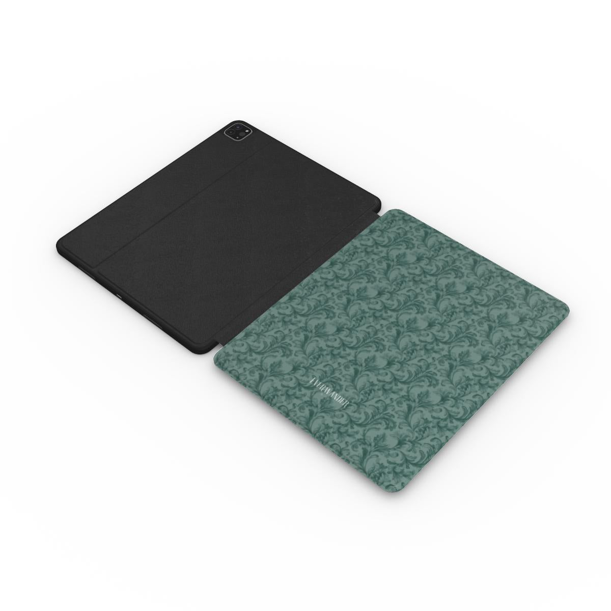 Antique Damask - The Chiaroscuro Collection | Veridian Sanctuary | Deep Edition Apple iPad Case with Pencil holder