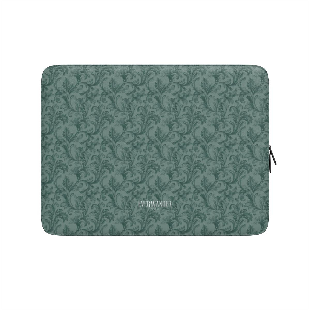 Antique Damask - The Chiaroscuro Collection | Veridian Sanctuary | Deep Edition Vegan Leather Laptop Sleeve