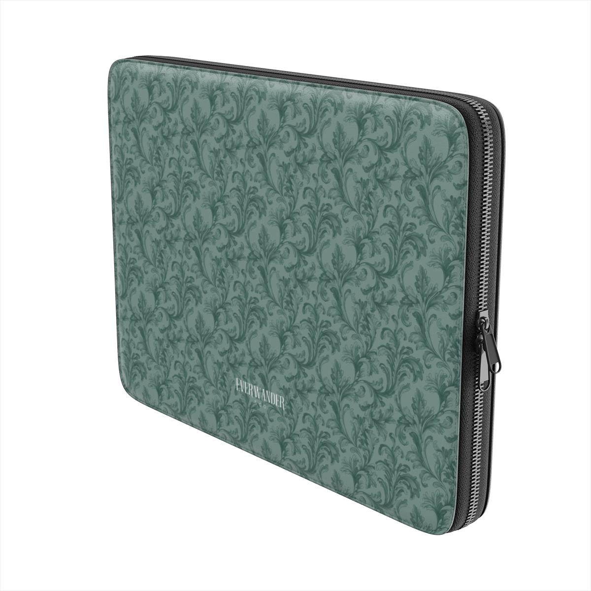 Antique Damask - The Chiaroscuro Collection | Veridian Sanctuary | Deep Edition Vegan Leather Laptop Sleeve