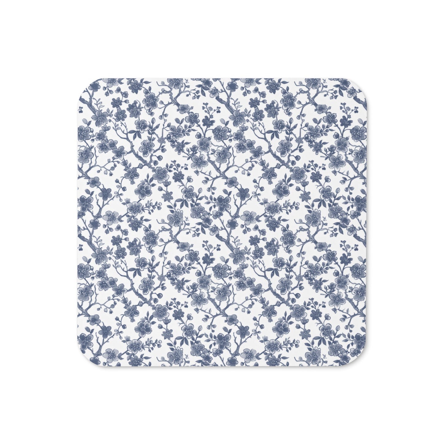 Azure Botanics Collection | Ashen Whispers | Minimal Grey-Blue Botanical Cork-Back Coaster