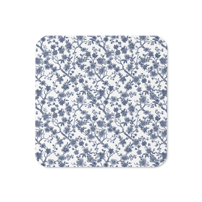 Azure Botanics Collection | Ashen Whispers | Minimal Grey-Blue Botanical Cork-Back Coaster
