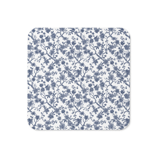 Azure Botanics Collection | Ashen Whispers | Minimal Grey-Blue Botanical Cork-Back Coaster