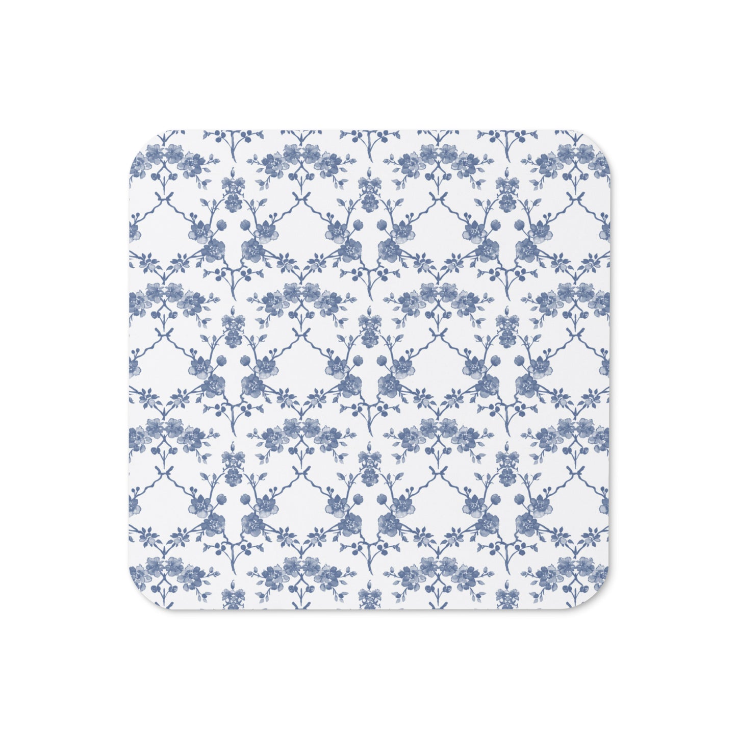 Azure Botanics Collection | Ethereal Delft | Porcelain Blue Botanical Cork-Back Coaster