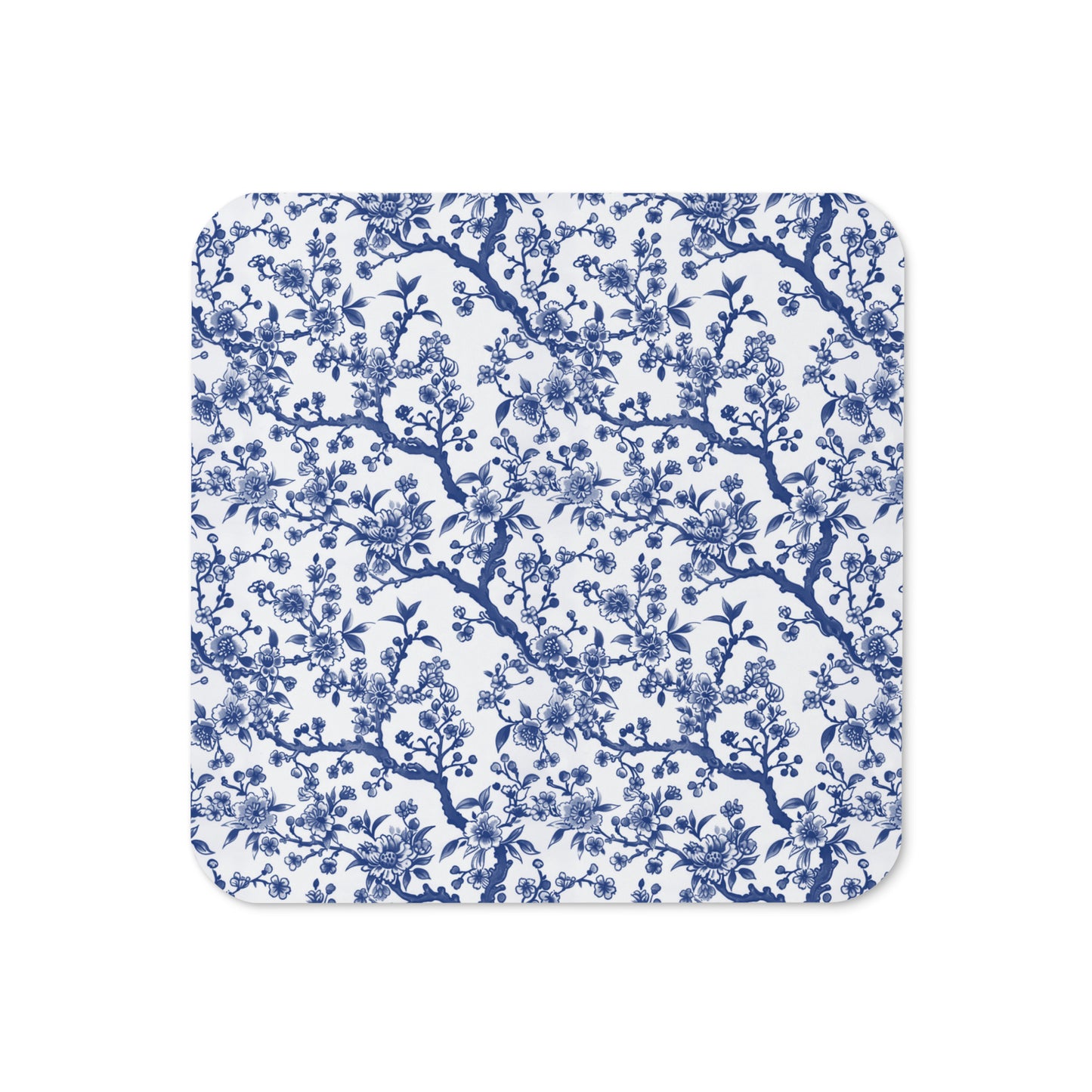 Azure Botanics Collection | Cobalt Garden | Bold Cobalt Blue Botanical Cork-Back Coaster