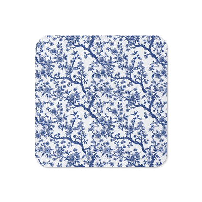 Azure Botanics Collection | Cobalt Garden | Bold Cobalt Blue Botanical Cork-Back Coaster