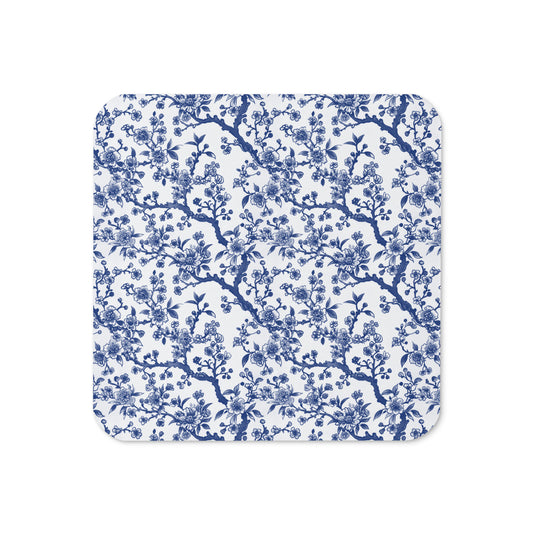 Azure Botanics Collection | Cobalt Garden | Bold Cobalt Blue Botanical Cork-Back Coaster