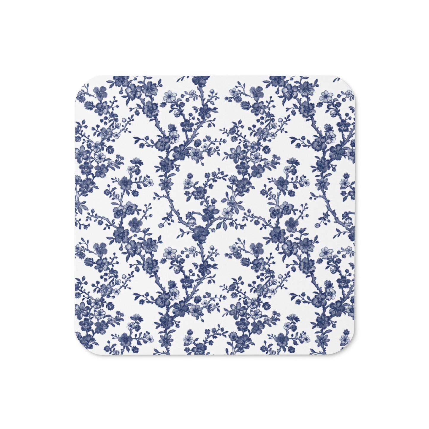Azure Botanics Collection | Midnight Bloom | Elegant Navy Botanical Cork-Back Coaster