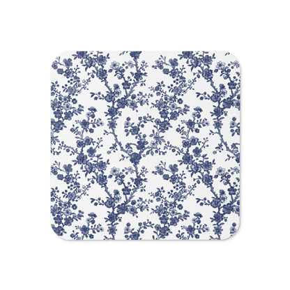 Azure Botanics Collection | Midnight Bloom | Elegant Navy Botanical Cork-Back Coaster