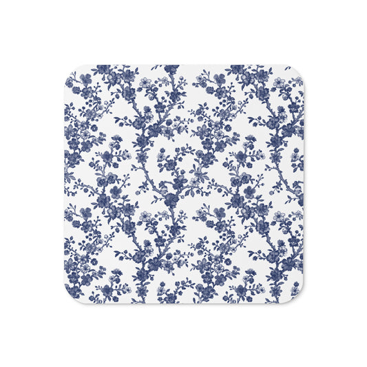 Azure Botanics Collection | Midnight Bloom | Elegant Navy Botanical Cork-Back Coaster