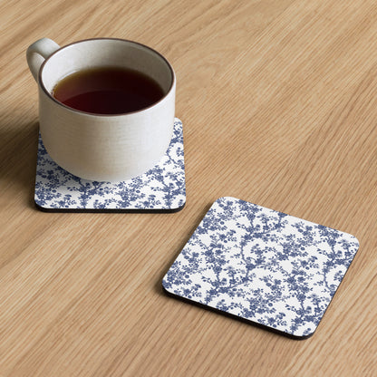 Azure Botanics Collection | Midnight Bloom | Elegant Navy Botanical Cork-Back Coaster